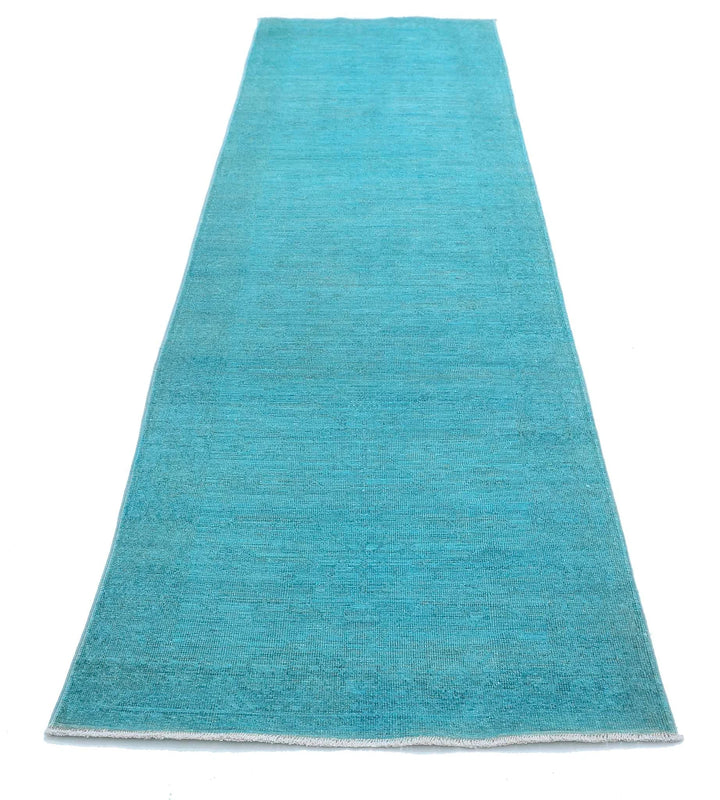 Teal Afghan Overdye Rug 2' 10" x 10' 2" Hand-Knotted | No. AT48807