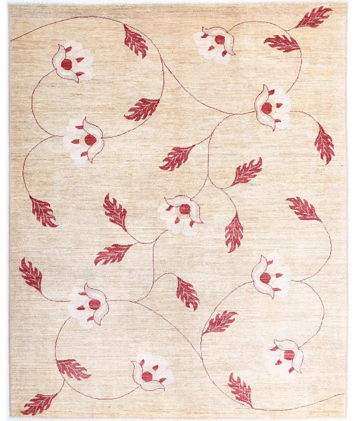 Beige Afghan Modcar Rug 5' 2" x 6' 5" Hand-Knotted | No. AT48898