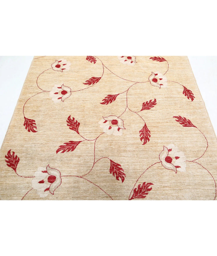 Beige Afghan Modcar Rug 5' 2" x 6' 5" Hand-Knotted | No. AT48898