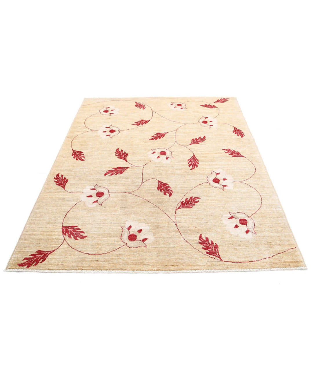 Beige Afghan Modcar Rug 5' 2" x 6' 5" Hand-Knotted | No. AT48898