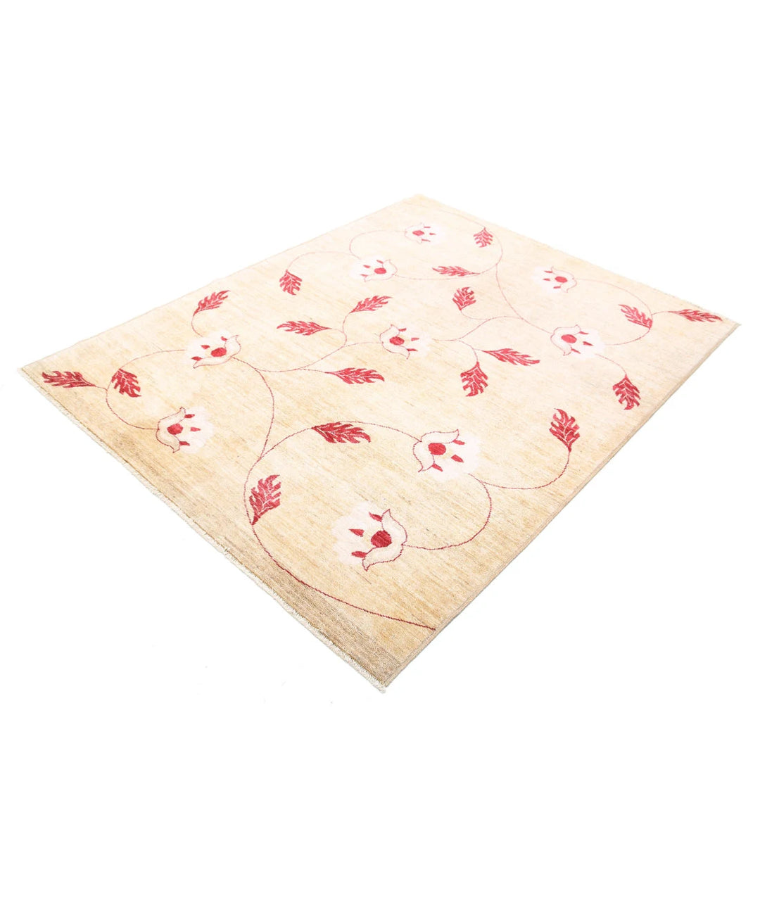 Beige Afghan Modcar Rug 5' 2" x 6' 5" Hand-Knotted | No. AT48898