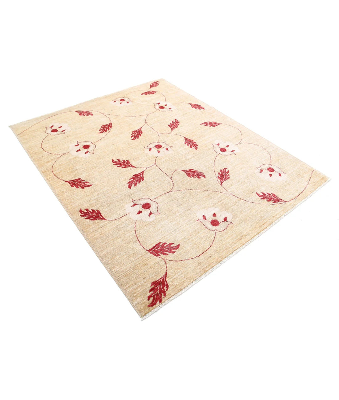 Beige Afghan Modcar Rug 5' 2" x 6' 5" Hand-Knotted | No. AT48898