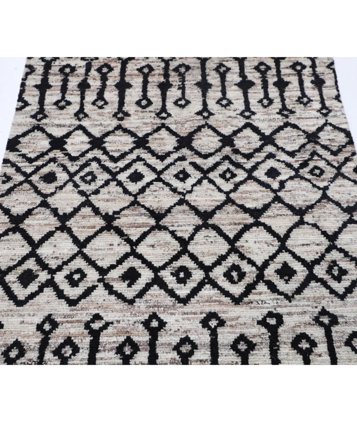 Brown Afghan Oriental Rug 3' 8" x 5' 10" Hand-Knotted | No. AT48907