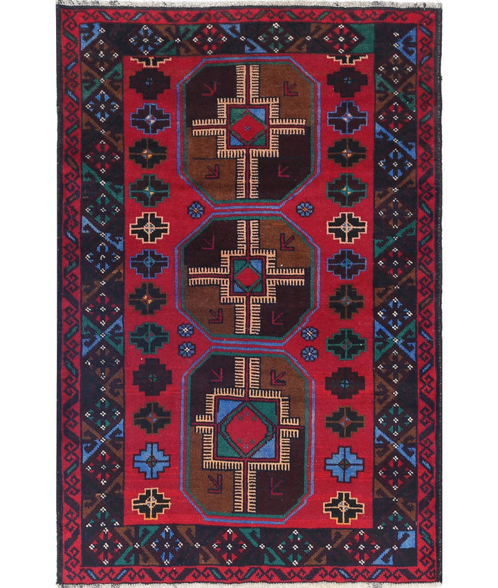 Red Afghan Tribal Rug 2' 10" x 4' 5" Hand-Knotted | No. AT48954
