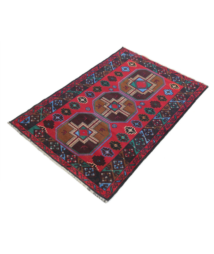 Red Afghan Tribal Rug 2' 10" x 4' 5" Hand-Knotted | No. AT48954