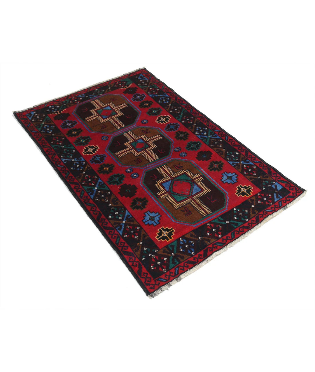 Red Afghan Tribal Rug 2' 10" x 4' 5" Hand-Knotted | No. AT48954