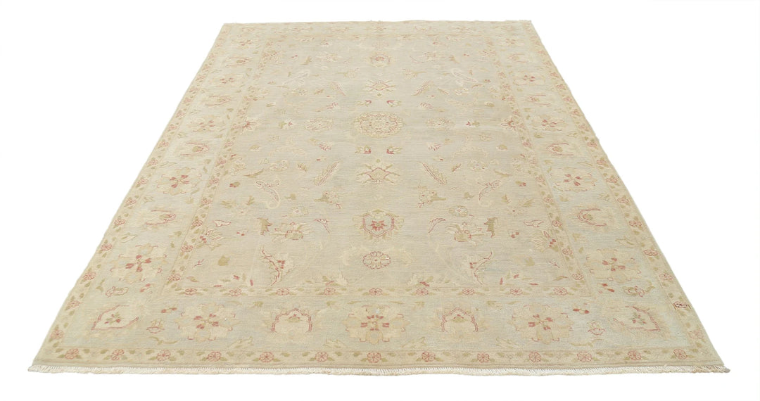 Ivory Blue Indian Ziegler Rug 6' 0" x 8' 6" Hand-Knotted | No. AT49050