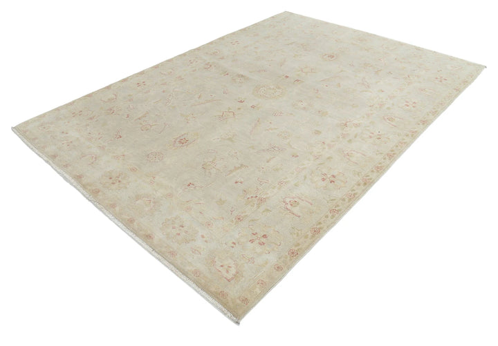 Ivory Blue Indian Ziegler Rug 6' 0" x 8' 6" Hand-Knotted | No. AT49050