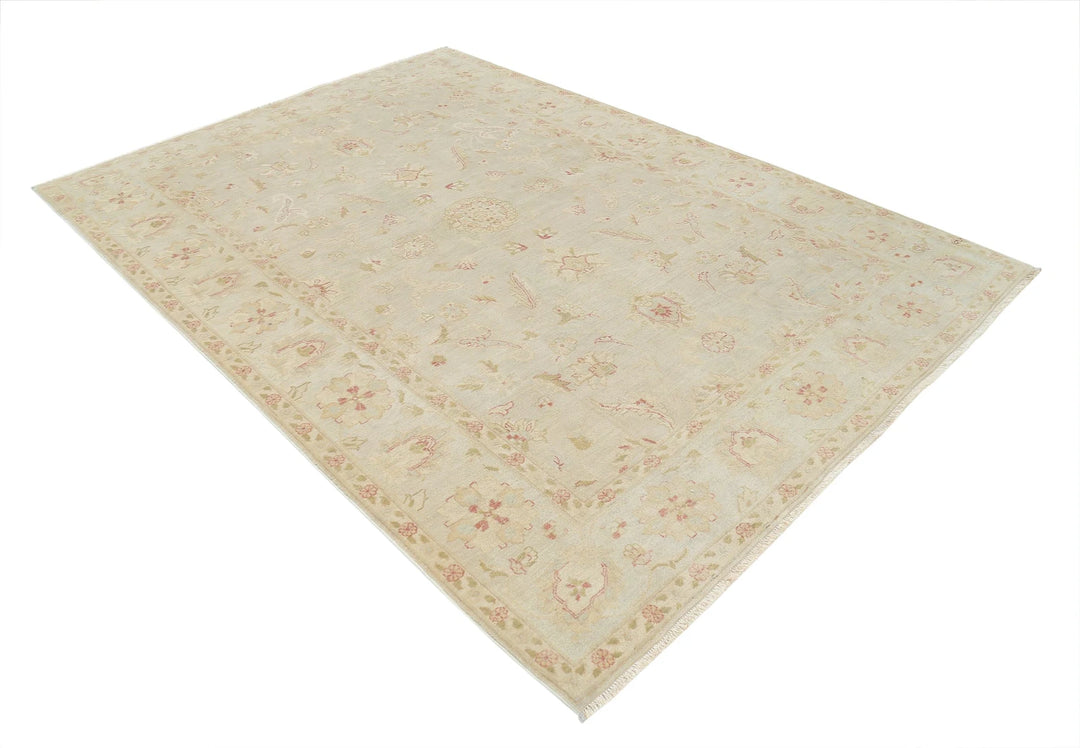 Ivory Blue Indian Ziegler Rug 6' 0" x 8' 6" Hand-Knotted | No. AT49050