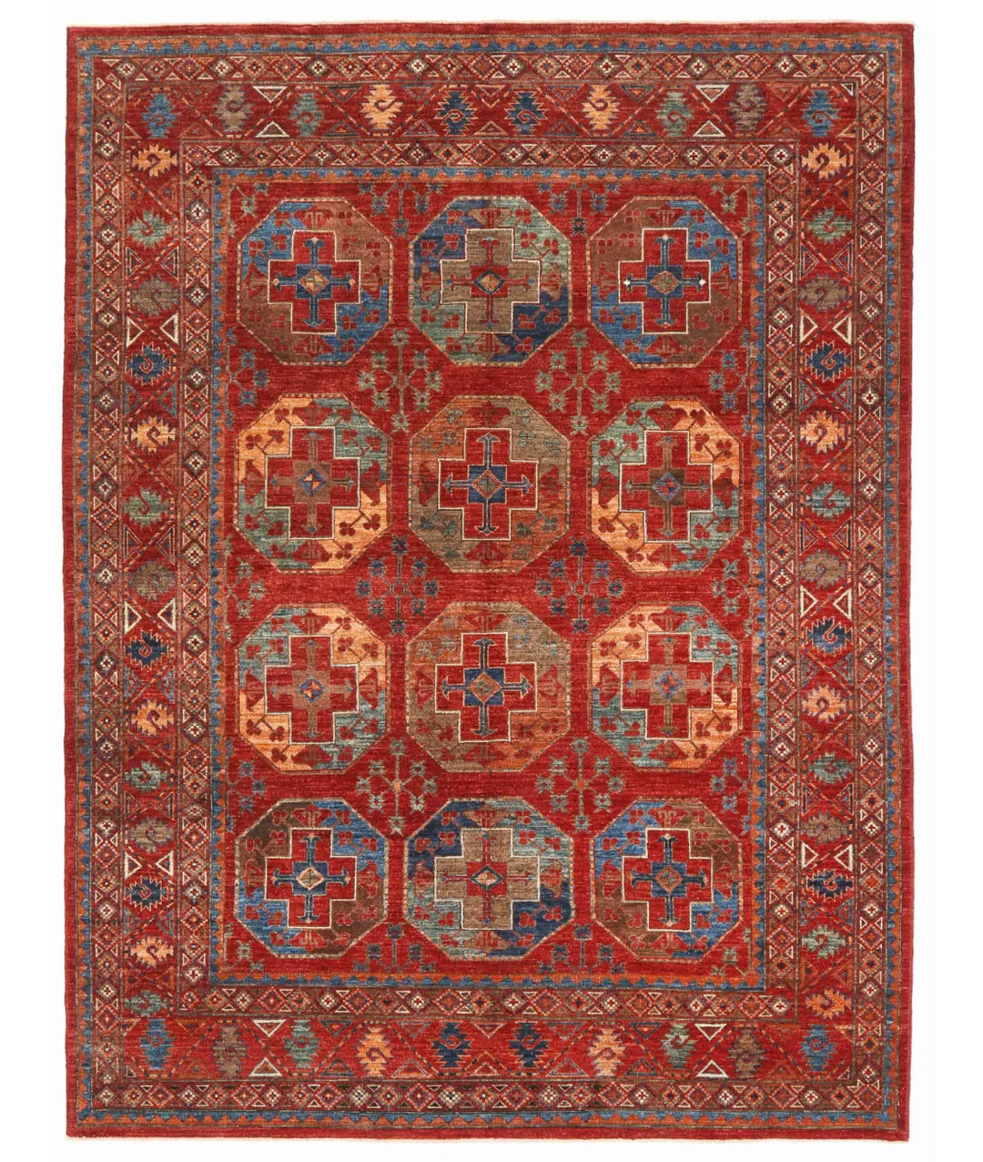 Rust Afghan Tribal Rug 7' 4" x 9' 8" Hand-Knotted | No. AT49054
