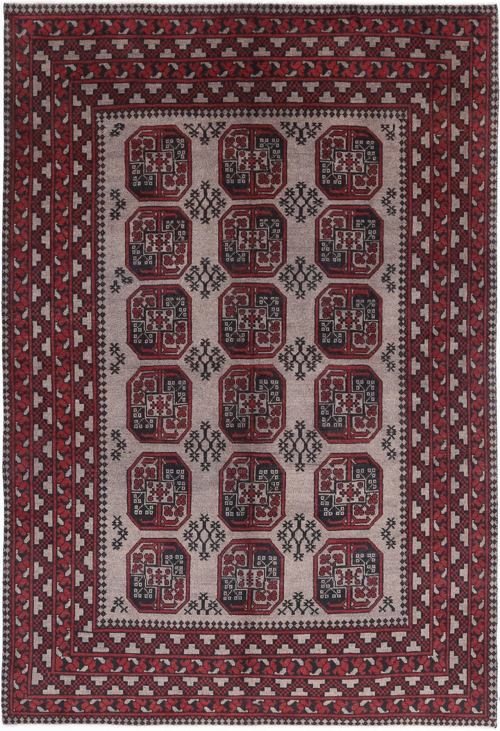 Afghan Akcha Revival Rug 6' 5" x 9' 5" Hand-Knotted | No. AT49092