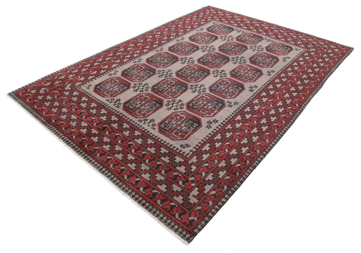 Afghan Akcha Revival Rug 6' 5" x 9' 5" Hand-Knotted | No. AT49092