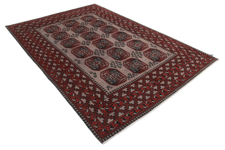Afghan Akcha Revival Rug 6' 5" x 9' 5" Hand-Knotted | No. AT49092