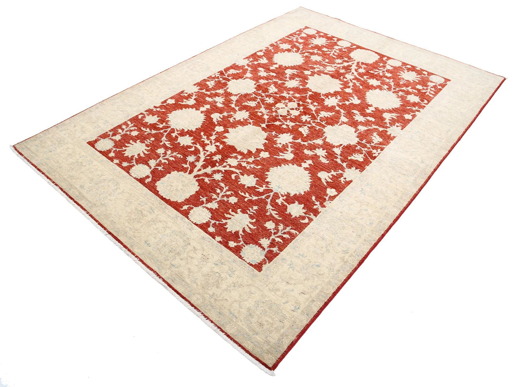 Afghan Ziegler Rug 5' 7" x 7' 9" Hand-Knotted | No. AT49103