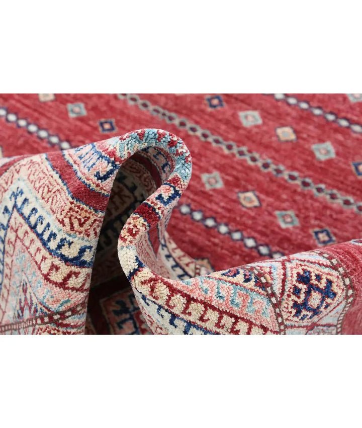 Red Afghan Khurjeen Rug 5' 6" x 7' 6" Hand-Knotted | No. AT49568