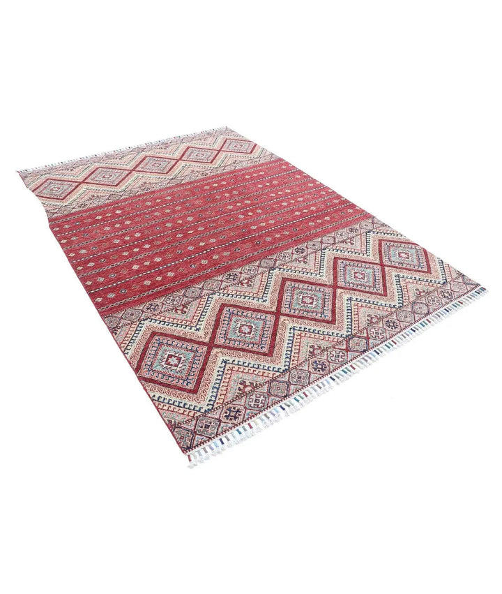 Red Afghan Khurjeen Rug 5' 6" x 7' 6" Hand-Knotted | No. AT49568