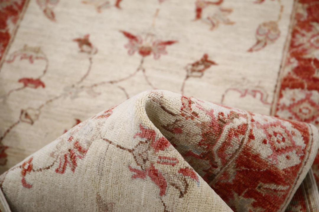 Ivory Afghan Ziegler Rug 2' 6" x 8' 4" Hand-Knotted | No. AT49634