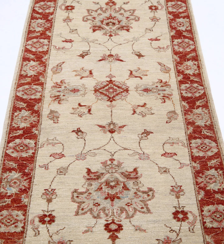 Ivory Afghan Ziegler Rug 2' 6" x 8' 4" Hand-Knotted | No. AT49634