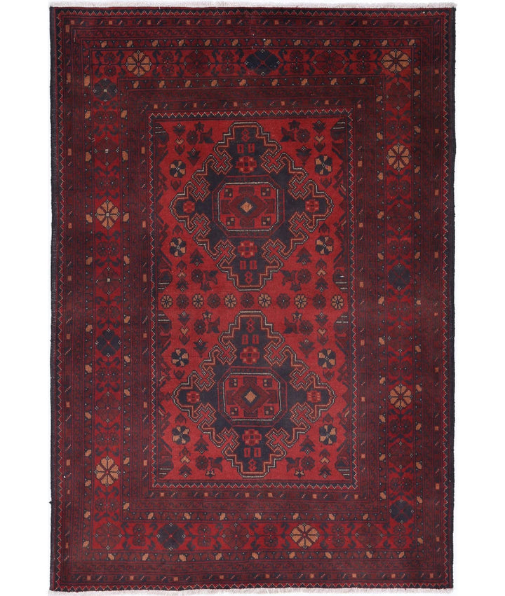 Red Afghan Tribal Rug 3' 3" x 4' 1" Hand-Knotted | No. AT49828