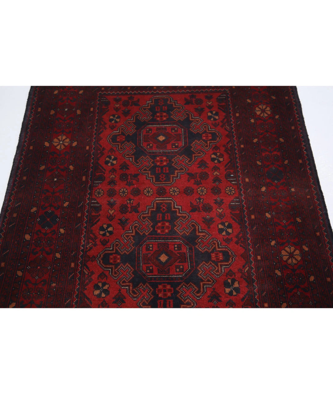 Red Afghan Tribal Rug 3' 3" x 4' 1" Hand-Knotted | No. AT49828