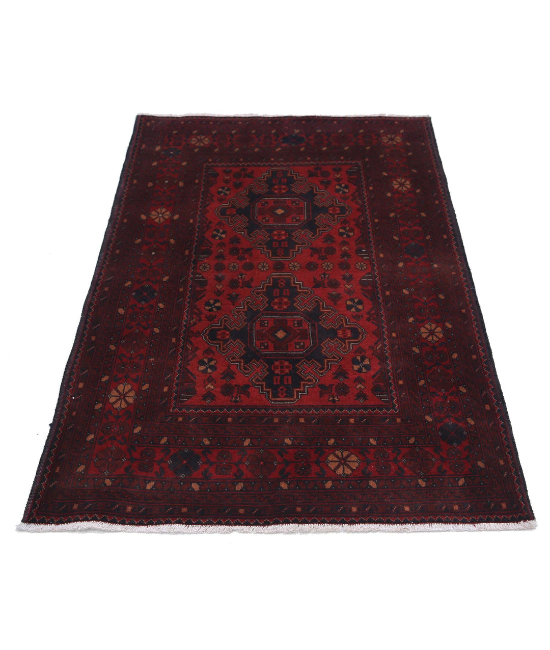 Red Afghan Tribal Rug 3' 3" x 4' 1" Hand-Knotted | No. AT49828