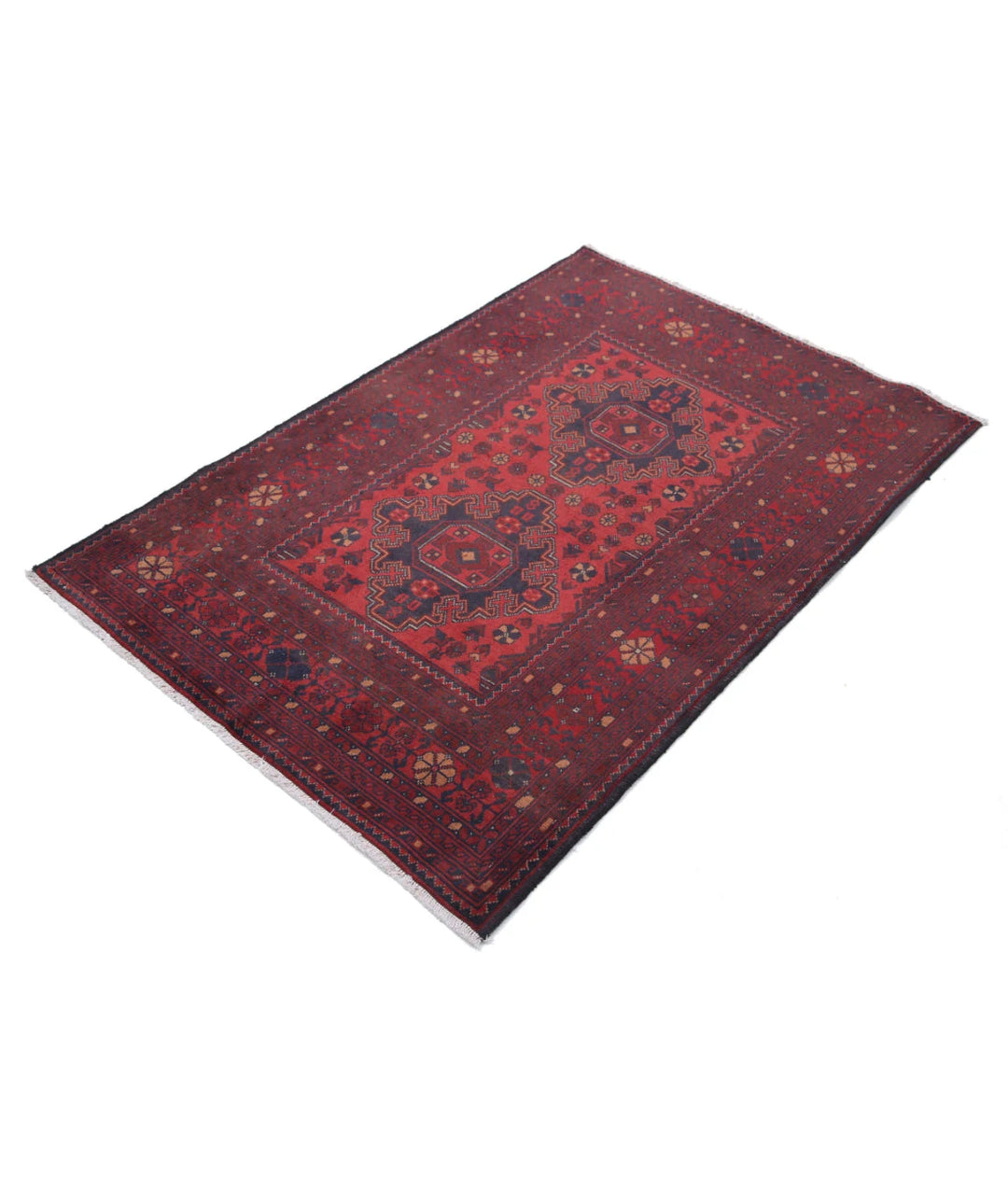 Red Afghan Tribal Rug 3' 3" x 4' 1" Hand-Knotted | No. AT49828