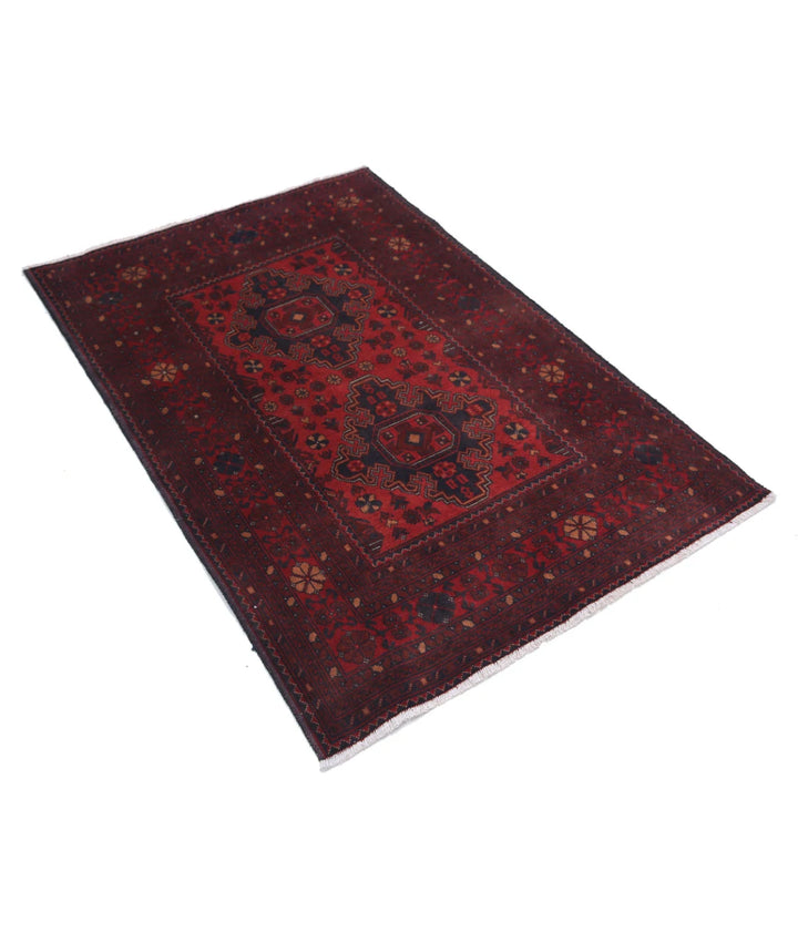 Red Afghan Tribal Rug 3' 3" x 4' 1" Hand-Knotted | No. AT49828