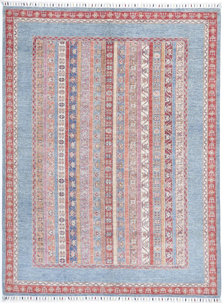 Blue Afghan Oriental Rug 5' 9" x 7' 8" Hand-Knotted | No. AT49905