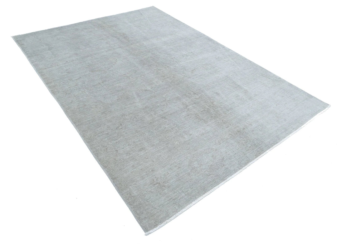 Grey Afghan Overdye Rug 5' 10" x 8' 3" Hand-Knotted | No. AT50136
