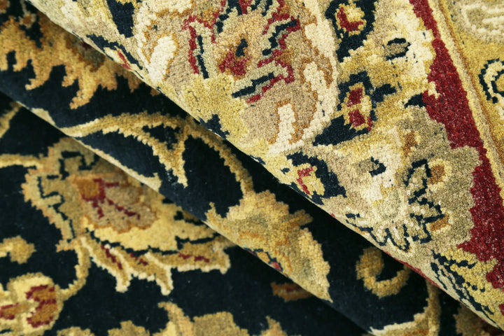 Black Indian Oriental Rug 9' 0" x 12' 0" Hand-Knotted detail