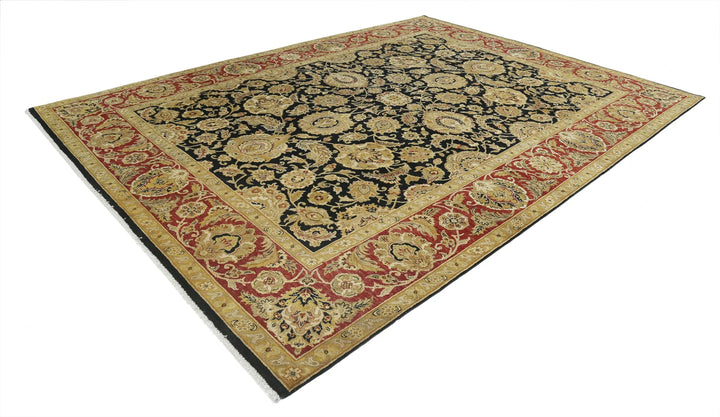 Black Indian Oriental Rug 9' 0" x 12' 0" Hand-Knotted close-up