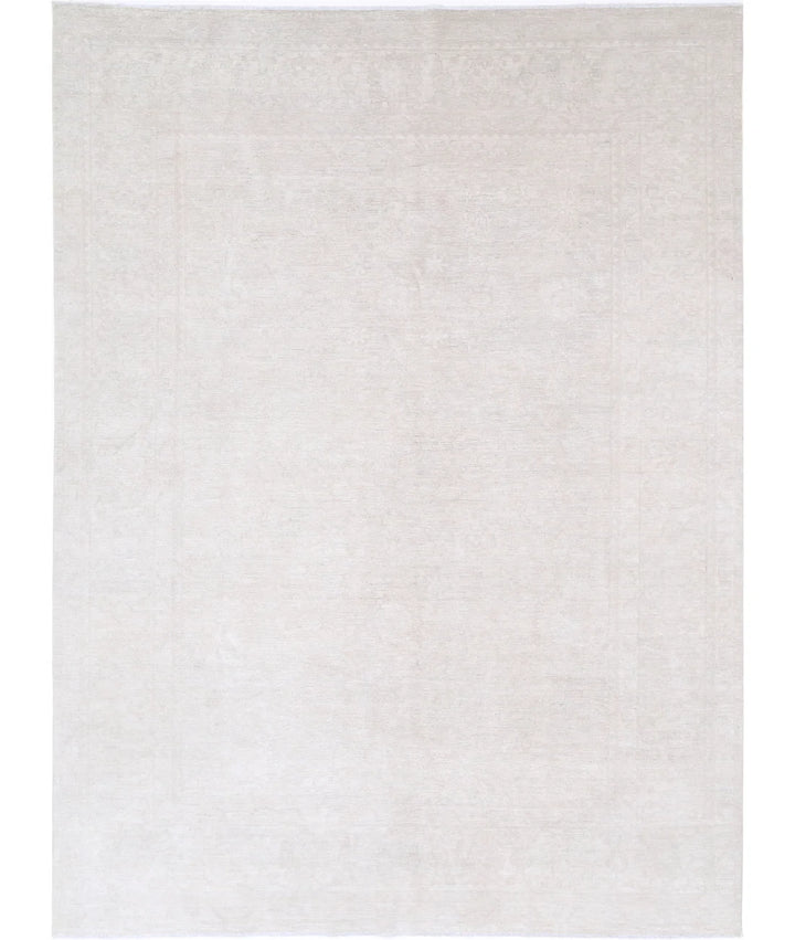 Ivory Afghan Tabriz Rug 8' 9" x 11' 9" Hand-Knotted | No. AT50196