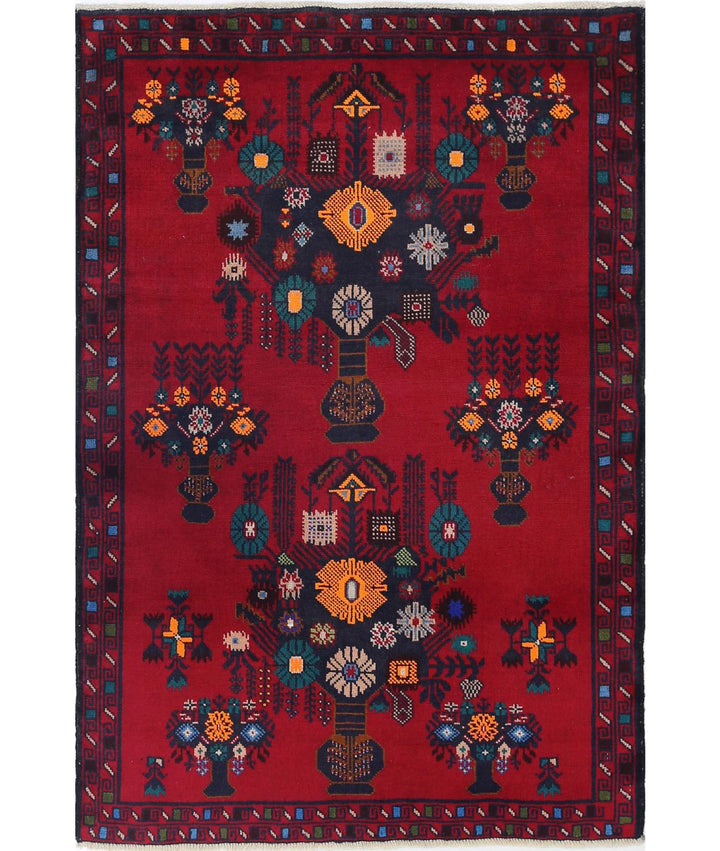 Red Afghan Tribal Rug 2' 11" x 4' 3" Hand-Knotted | No. AT50518