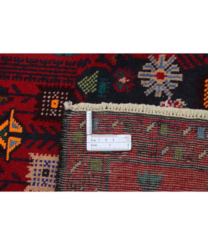 Red Afghan Tribal Rug 2' 11" x 4' 3" Hand-Knotted | No. AT50518