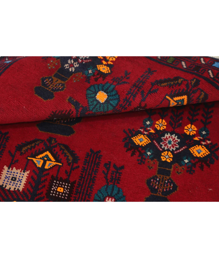 Red Afghan Tribal Rug 2' 11" x 4' 3" Hand-Knotted | No. AT50518