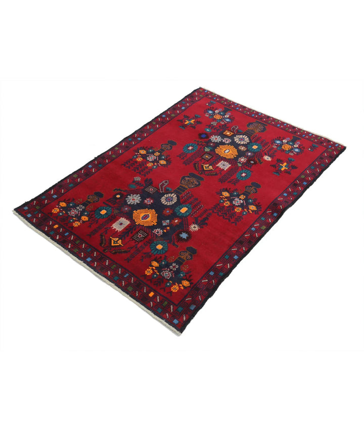 Red Afghan Tribal Rug 2' 11" x 4' 3" Hand-Knotted | No. AT50518