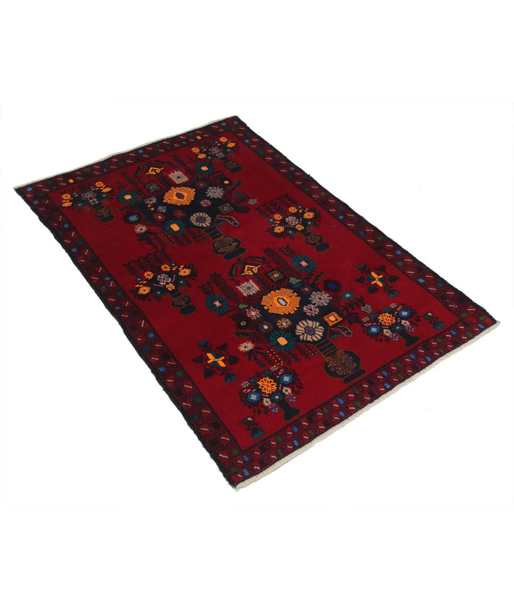 Red Afghan Tribal Rug 2' 11" x 4' 3" Hand-Knotted | No. AT50518