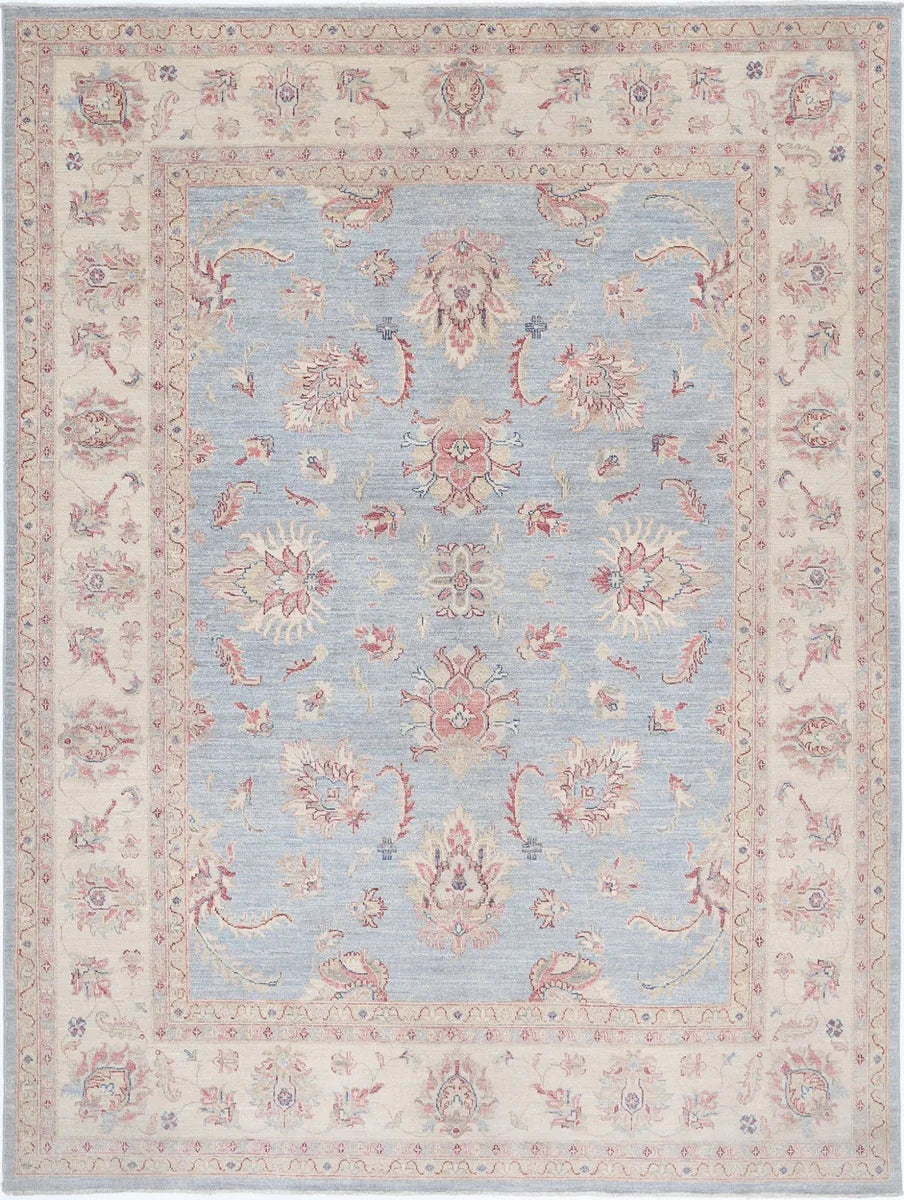 Blue Afghan Ziegler Rug 6' 4" x 8' 5" Hand-Knotted | No. AT505575