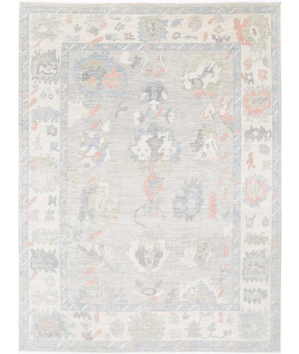 Grey Afghan Oushak Rug 10' 1" x 13' 8" Hand-Knotted | No. AT505899