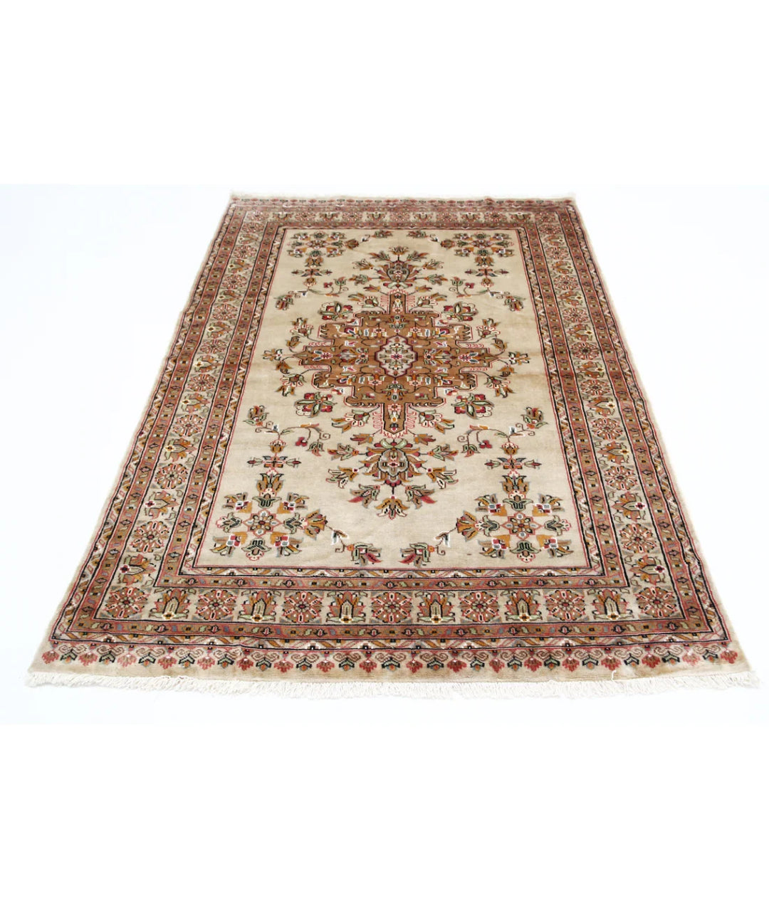 Ivory Pakistani Bokhara Rug 4' 6" x 6' 8" Hand-Knotted | No. AT50614