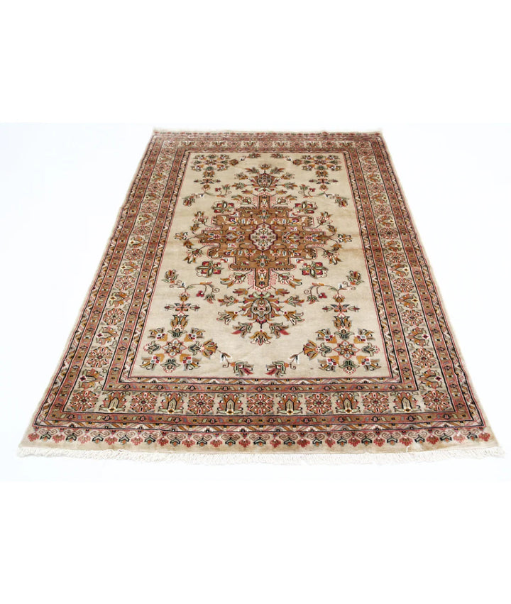 Ivory Pakistani Bokhara Rug 4' 6" x 6' 8" Hand-Knotted | No. AT50614