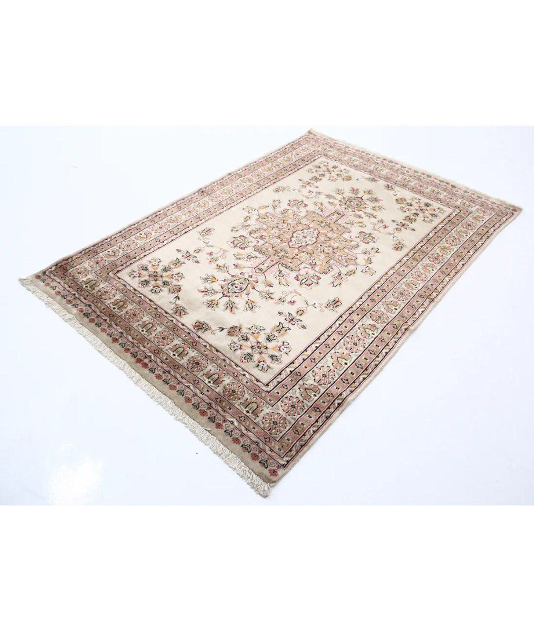 Ivory Pakistani Bokhara Rug 4' 6" x 6' 8" Hand-Knotted | No. AT50614
