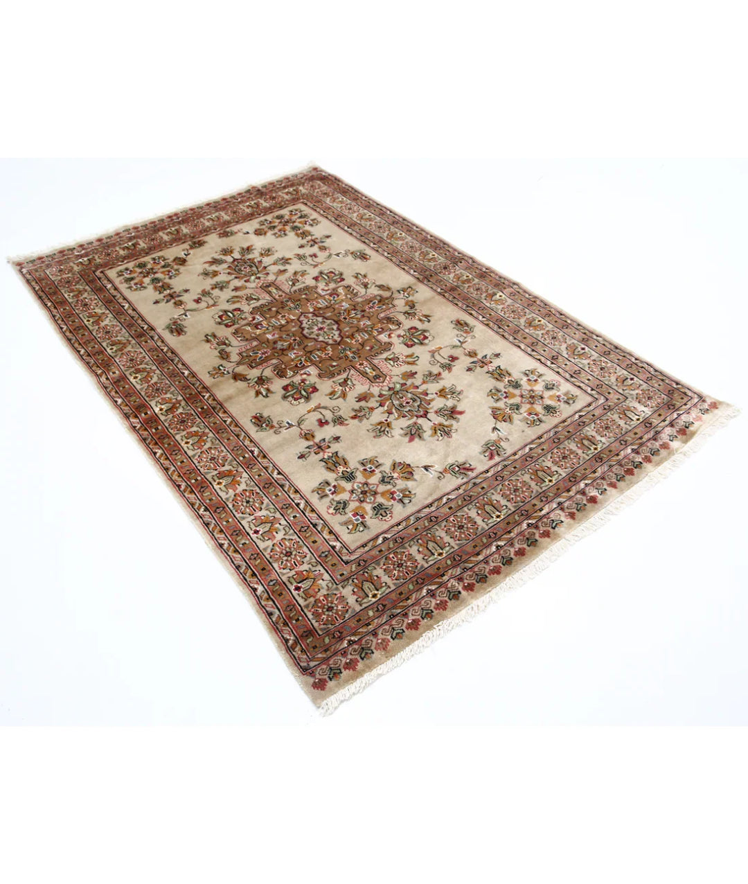 Ivory Pakistani Bokhara Rug 4' 6" x 6' 8" Hand-Knotted | No. AT50614
