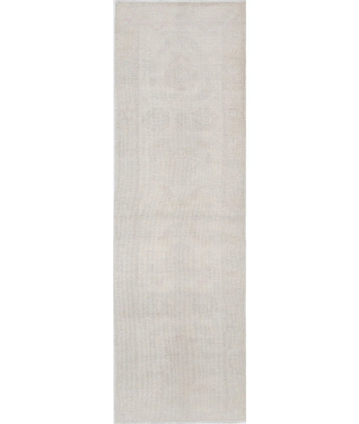 Ivory Afghan Oriental Rug 2'4" x 7'8" Hand-Knotted
