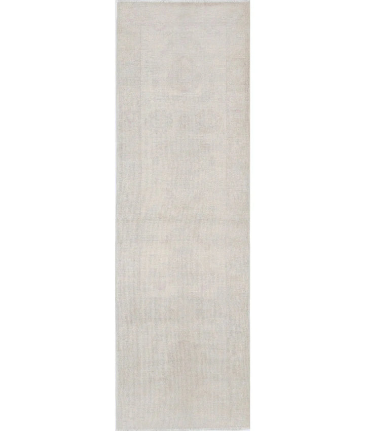 Ivory Afghan Oriental Rug 2'4" x 7'8" Hand-Knotted | No. AT50688