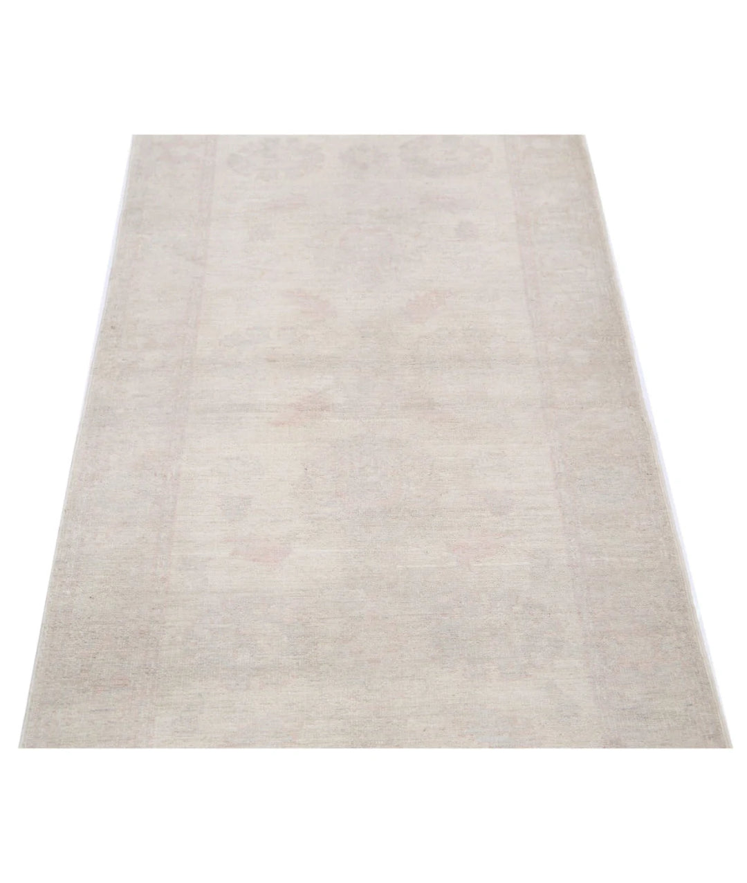 Ivory Afghan Oriental Rug 2'4" x 7'8" Hand-Knotted close-up