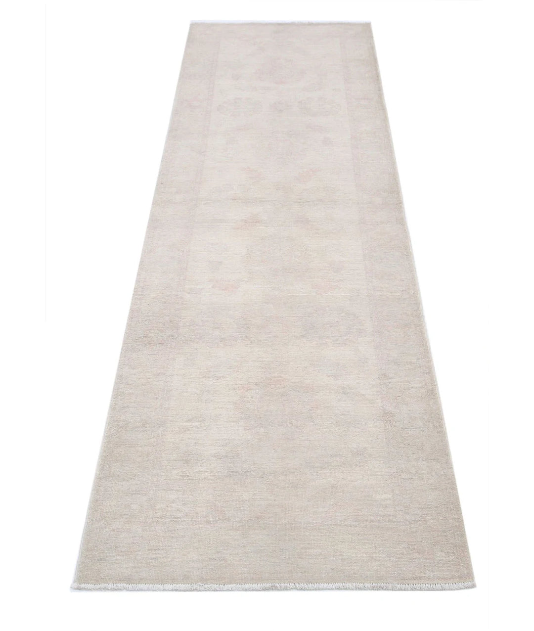 Ivory Afghan Oriental Rug 2'4" x 7'8" Hand-Knotted pattern