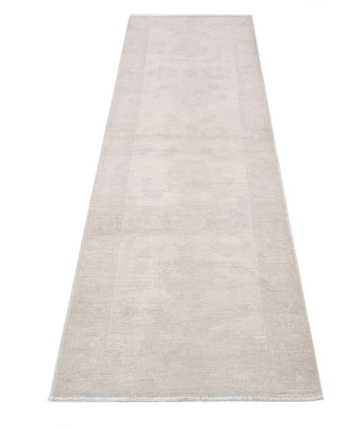 Ivory Afghan Oriental Rug 2'4" x 7'8" Hand-Knotted pattern