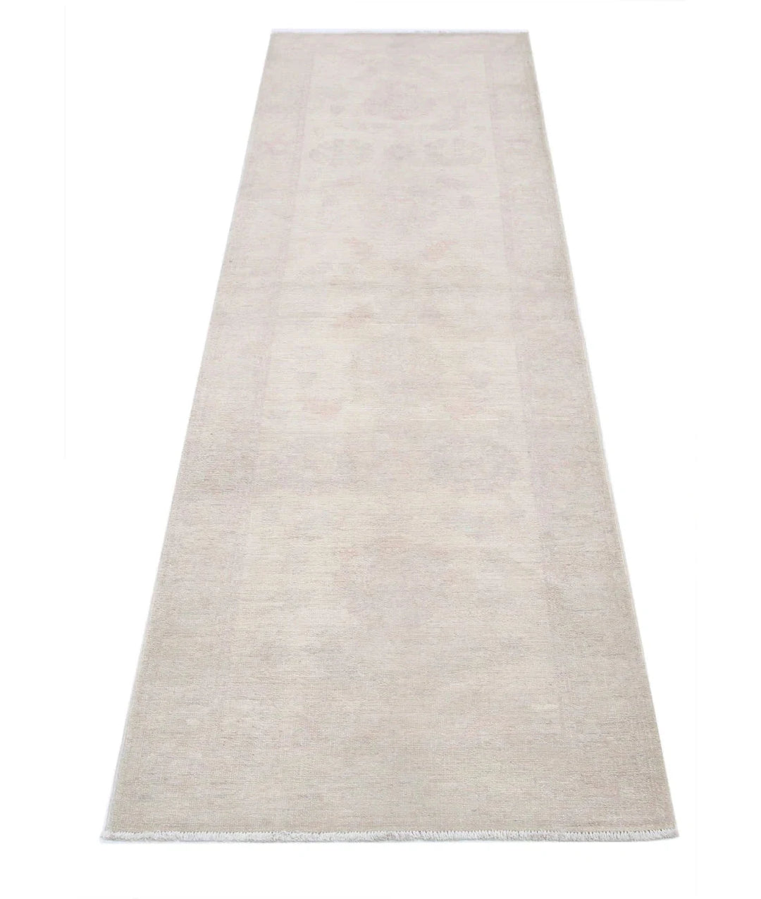 Ivory Afghan Oriental Rug 2'4" x 7'8" Hand-Knotted | No. AT50688