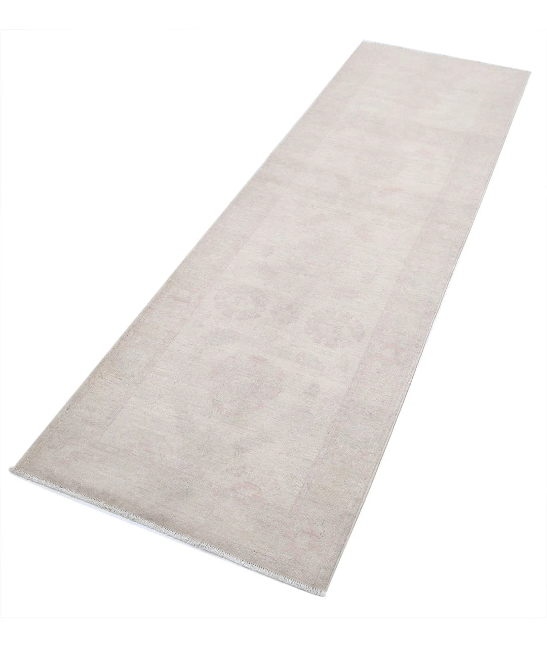 Ivory Afghan Oriental Rug 2'4" x 7'8" Hand-Knotted border